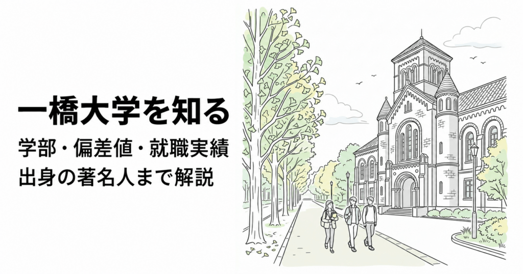 一橋大学を知る：学部・偏差値・就職実績・出身の著名人を解説（キャンパスのイメージイラスト）