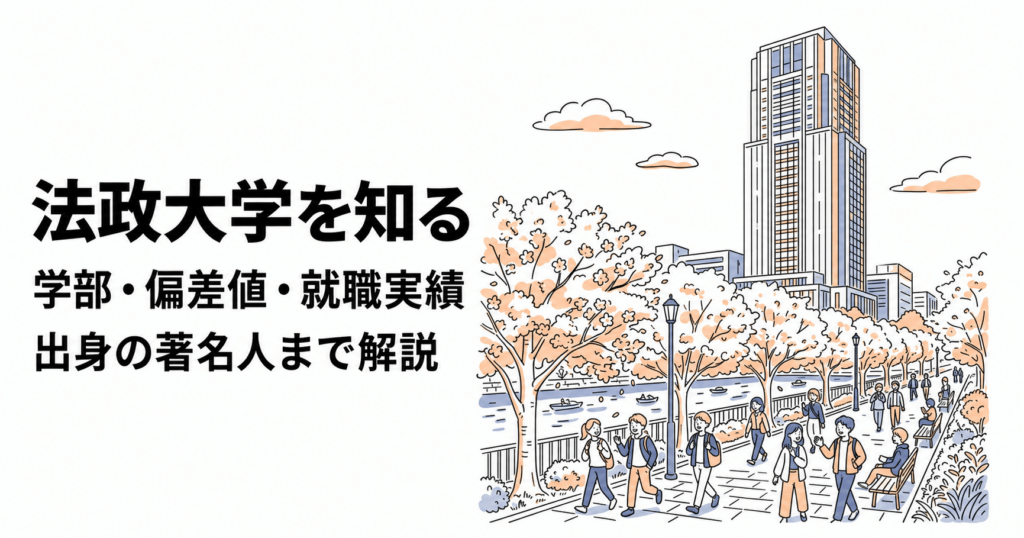 法政大学の学部・偏差値・就職実績と出身の著名人を紹介する記事のイラスト