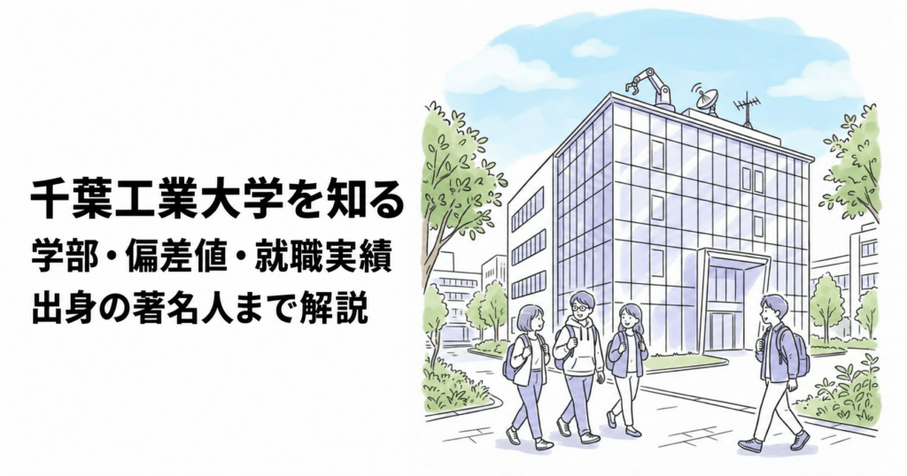 千葉工業大学の学部・偏差値・就職実績と出身の著名人を紹介する記事のイラスト