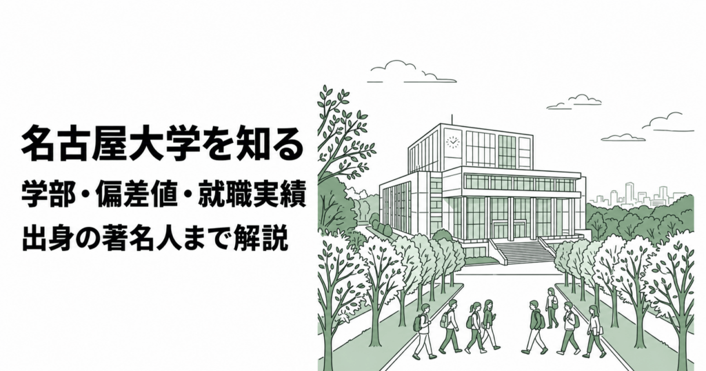 名古屋大学の学部・偏差値・就職実績・出身者を紹介する記事のイメージイラスト