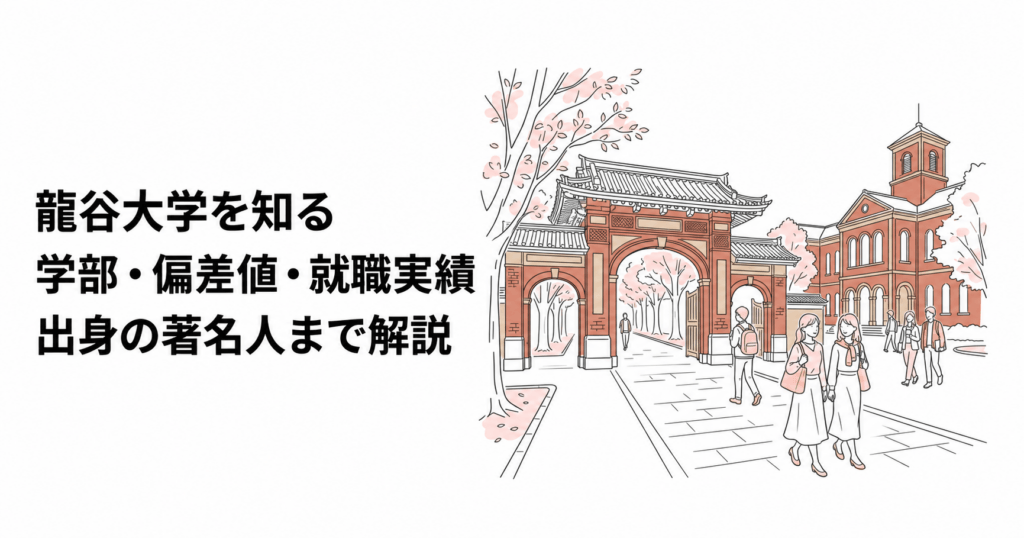 龍谷大学を知る。学部・偏差値・就職実績、出身の著名人まで解説する記事のイメージイラスト