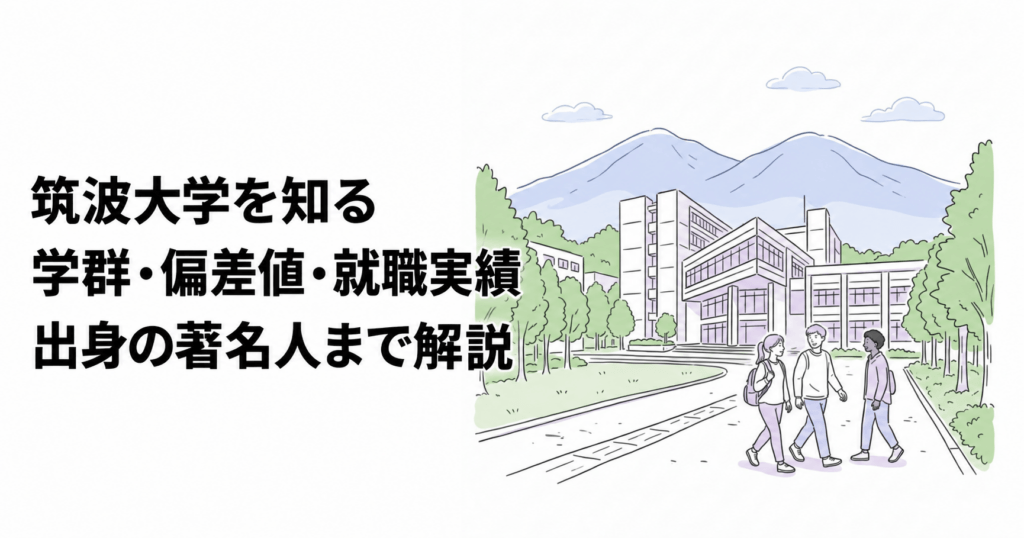 筑波大学を知る。学群・偏差値・就職実績、出身の著名人まで解説する記事のイメージイラスト