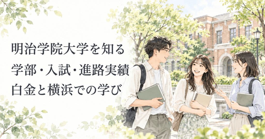 明治学院大学を知る。学部・入試・進路実績と白金・横浜での学びを紹介する記事のイメージイラスト