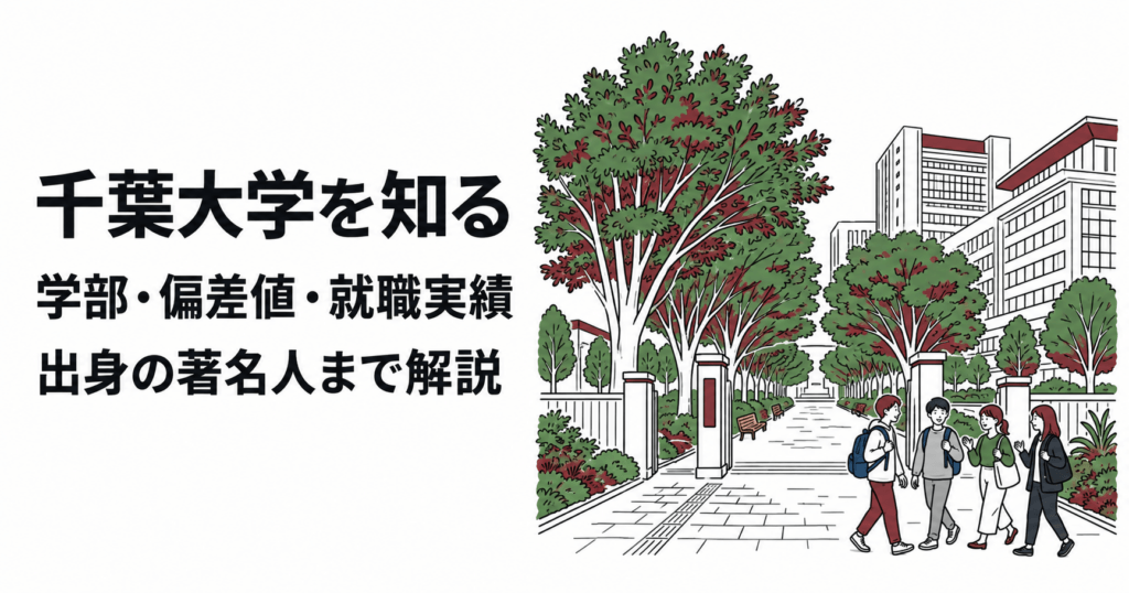 千葉大学を知る。学部・偏差値・就職実績、出身の著名人まで解説する記事のイメージイラスト