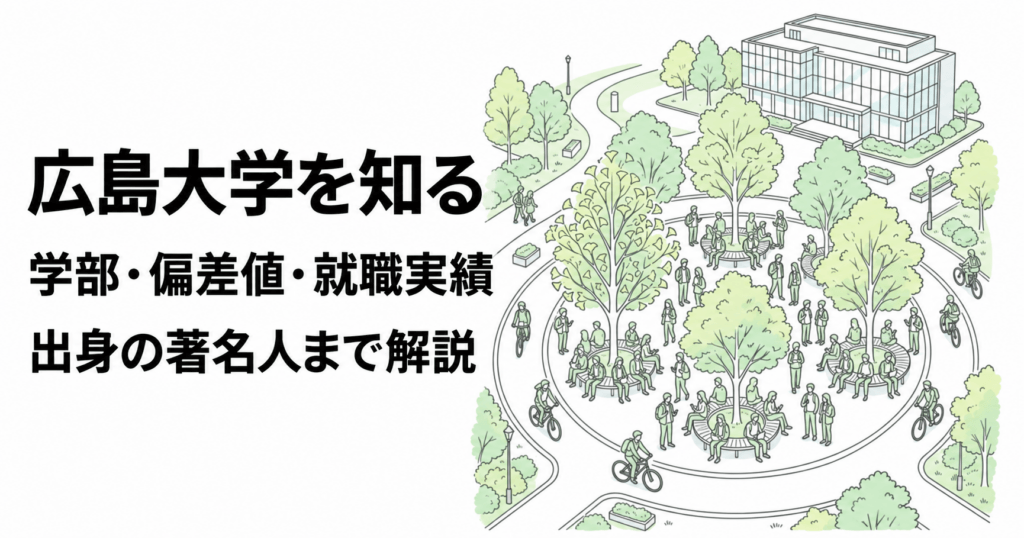 広島大学を知る。学部・偏差値・就職実績、出身の著名人まで解説する記事のイメージイラスト
