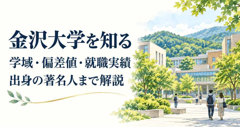 金沢大学を知る。学域・偏差値・就職実績、出身の著名人まで解説する記事のイメージイラスト