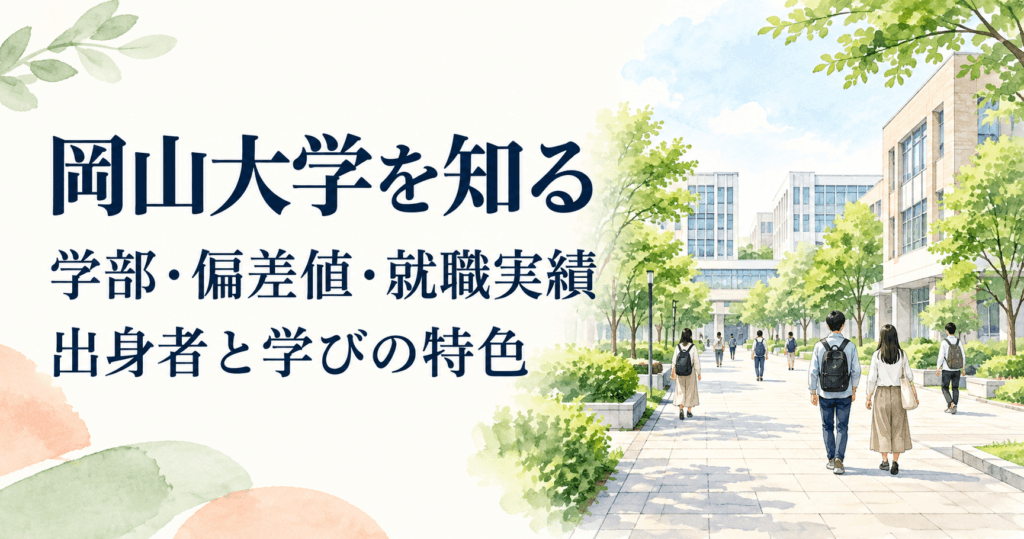 岡山大学を知る。学部・偏差値・就職実績、出身者と学びの特色を紹介する記事のイメージイラスト