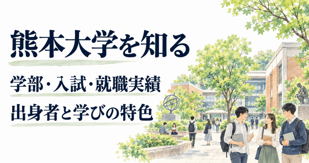 熊本大学を知る。学部・入試・就職実績、出身者と学びの特色を紹介する記事のイメージイラスト
