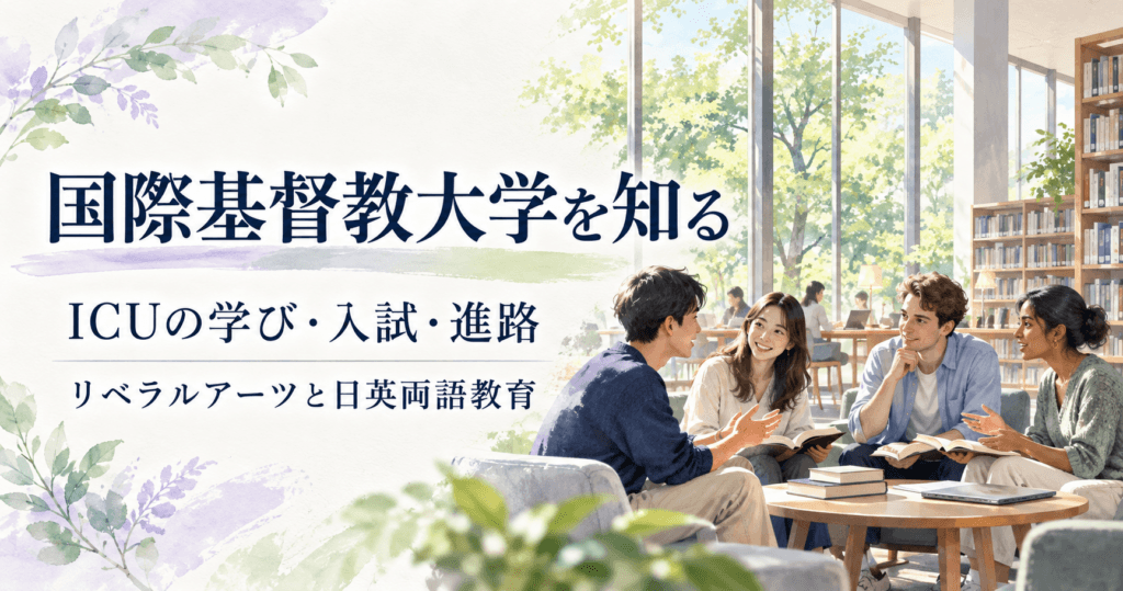 国際基督教大学を知る。ICUの学び・入試・進路、リベラルアーツと日英両語教育を紹介する記事のイメージイラスト
